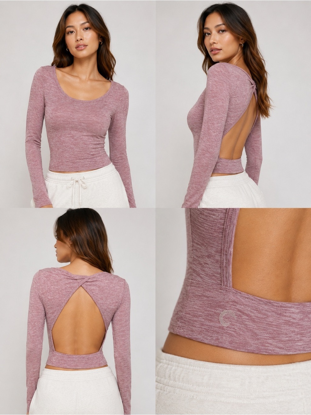 Aritzia The Constant Pink Open Back Long Sleeve Crop Top Yoga Pilates Athleisure